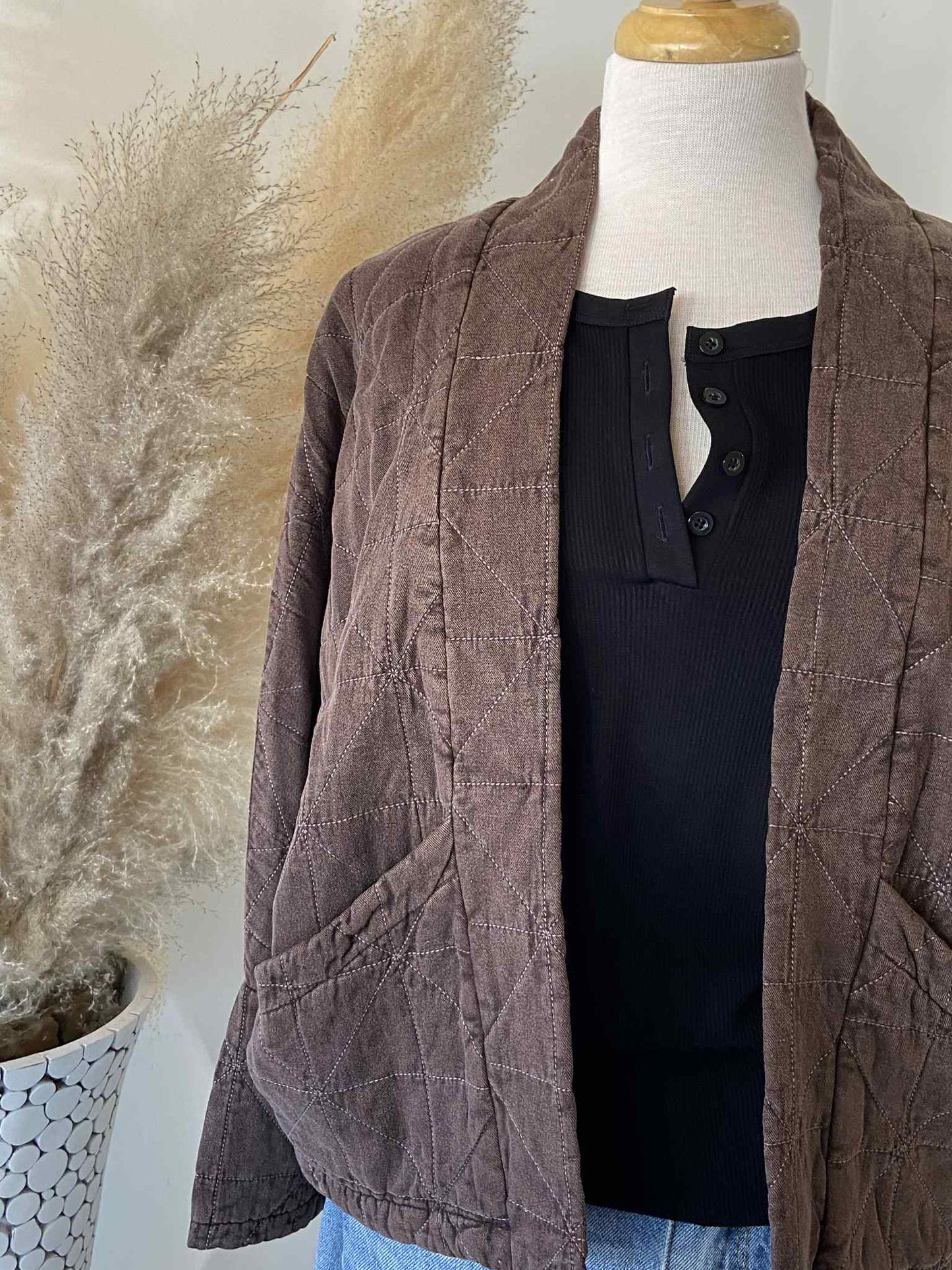 Blake Quilted Cardigan ~ Coffee Bean