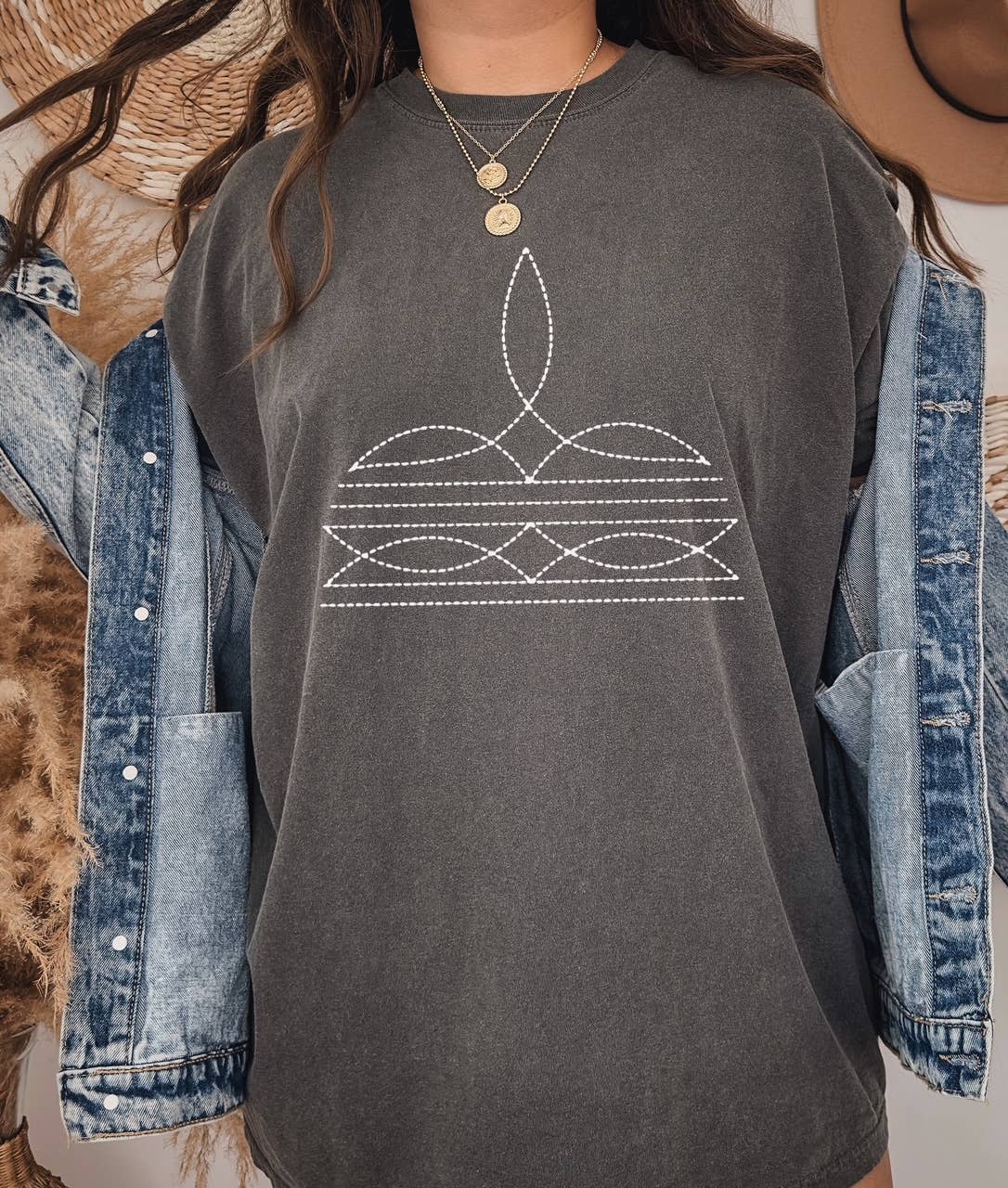 Cowboy Boot Stitch, Comfort Tee : Pepper