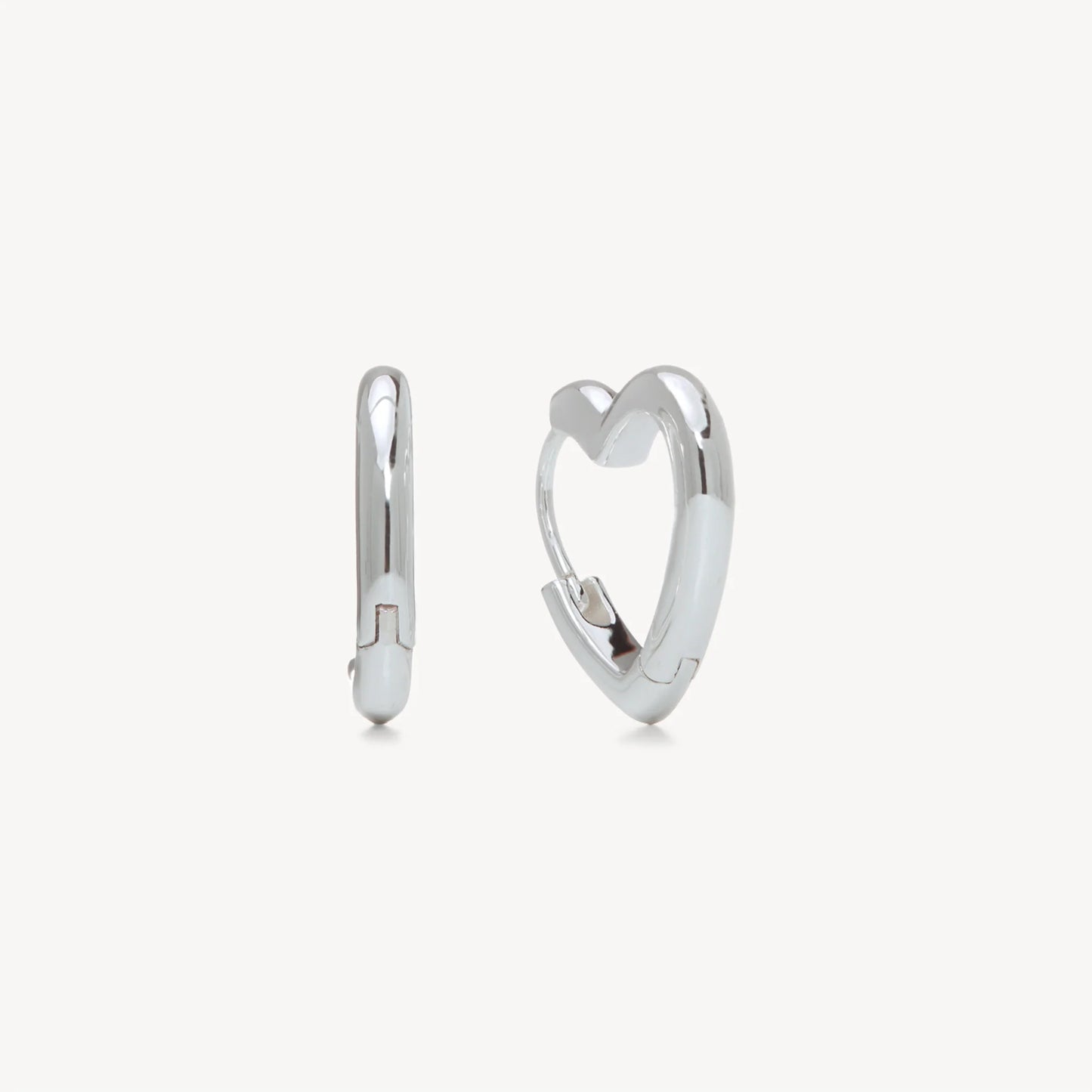 Heart Huggie Hoop Earrings - Silver