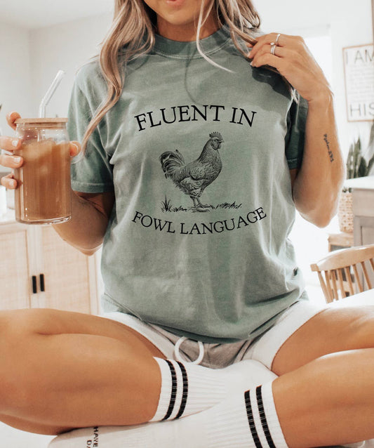 Fluent In Fowl Language, Comfort Tee : Moss