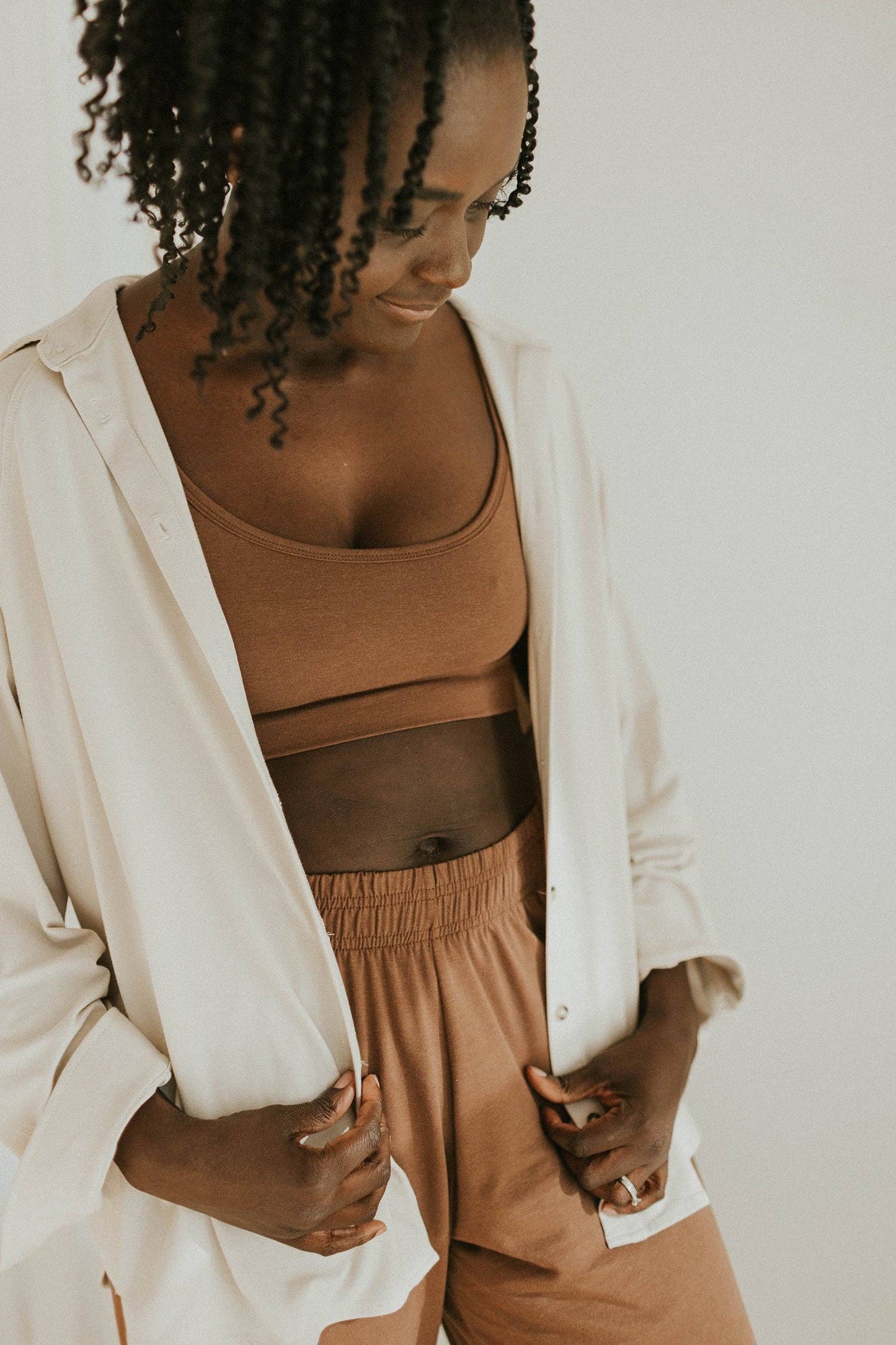 Ladies Button Up Top: Bone