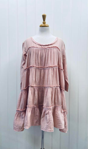 Open image in slideshow, Margo Tiered Tunic ~ Pink
