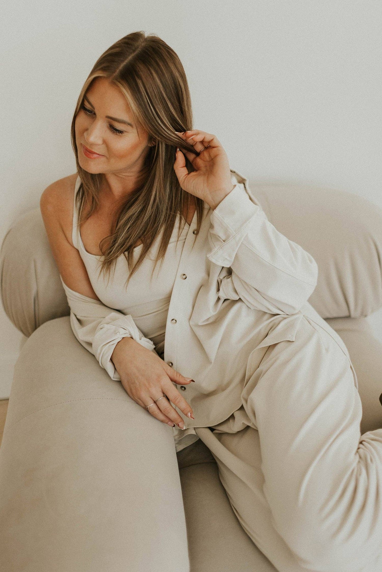 Ladies Button Up Top: Bone