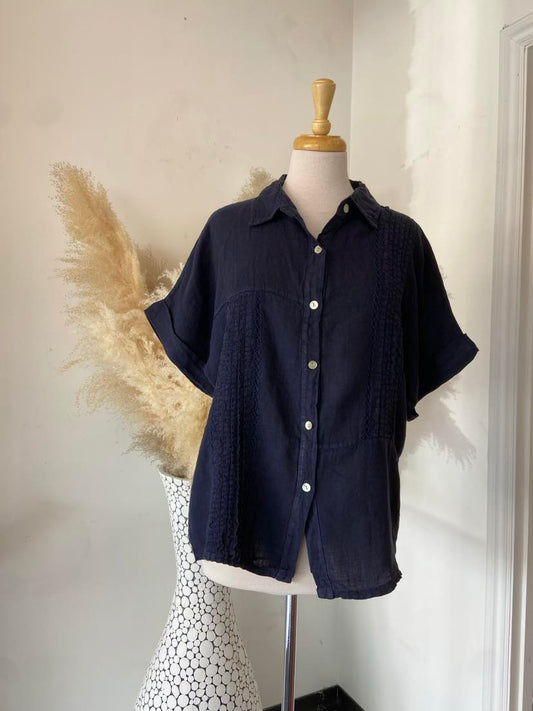 Cheryl Button Down Top ~ Navy ~ Size S