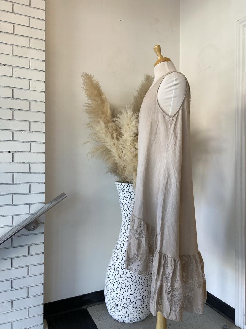 Gayle Lace Hem Dress ~ Sand