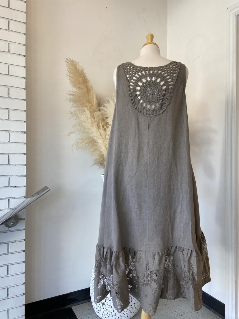 Gayle Lace Hem Dress ~ Stone