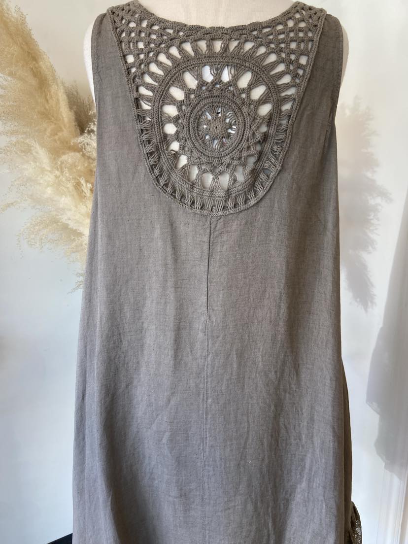 Gayle Lace Hem Dress ~ Stone