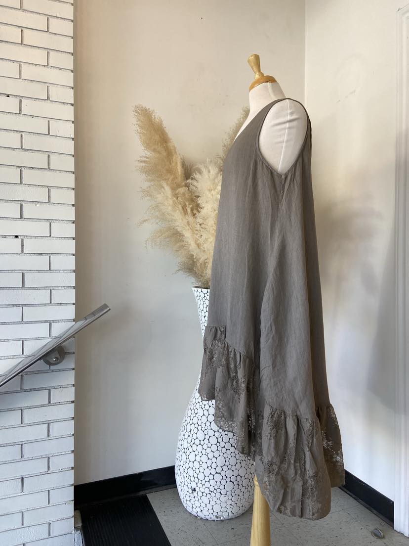 Gayle Lace Hem Dress ~ Stone