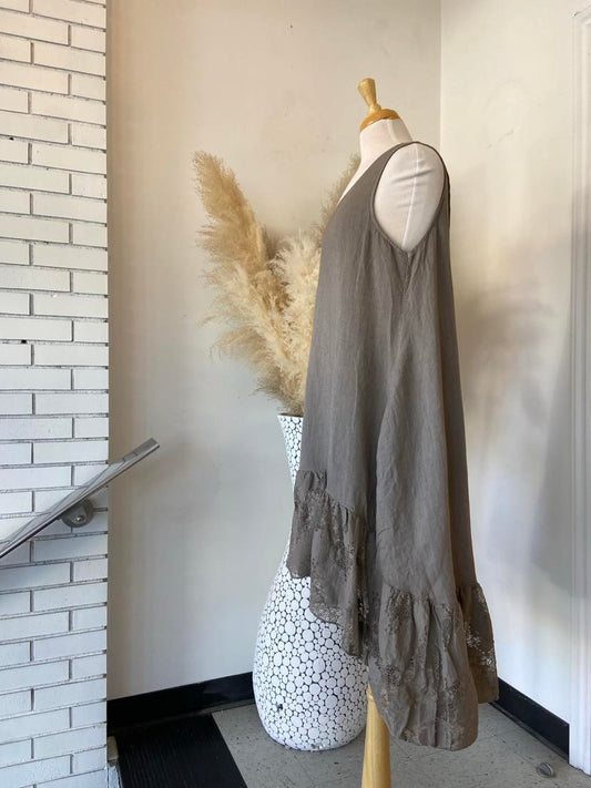 Gayle Lace Hem Dress ~ Stone