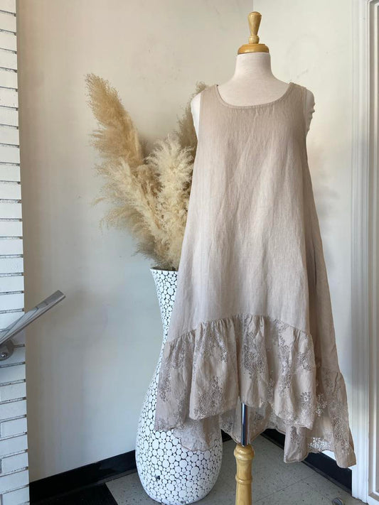 Gayle Lace Hem Dress ~ Sand