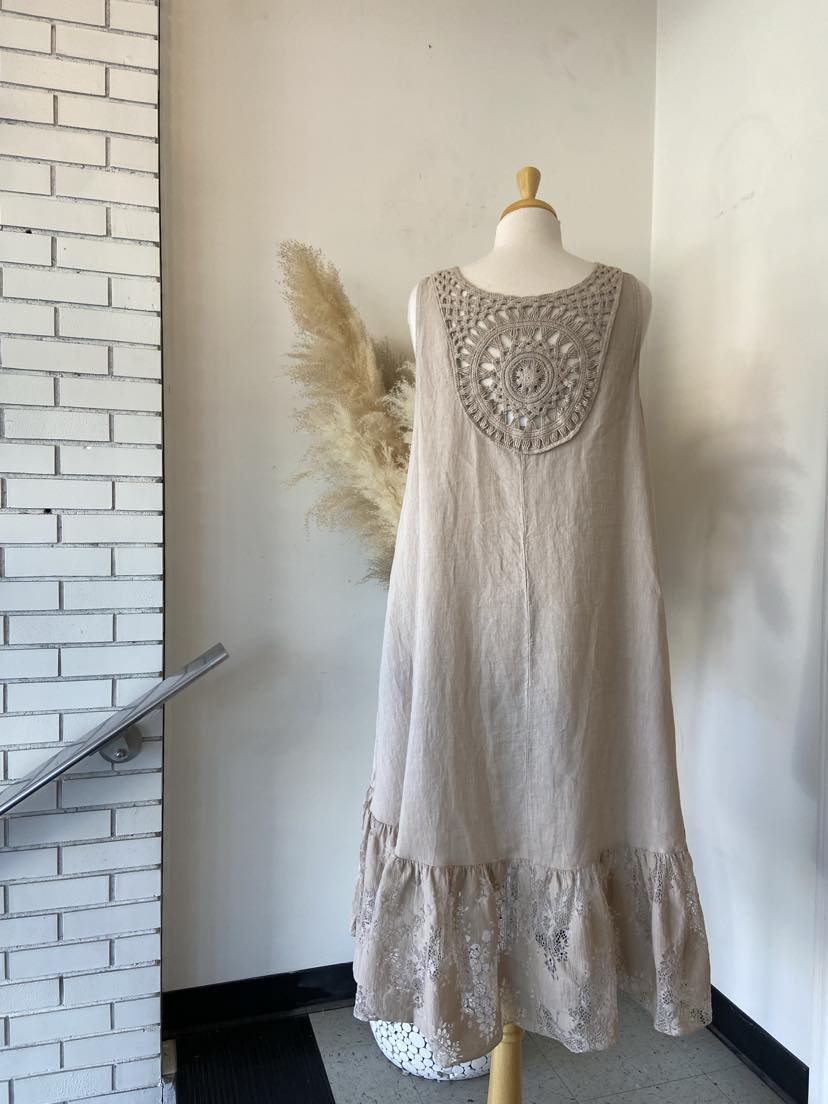 Gayle Lace Hem Dress ~ Sand