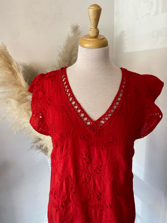 Kallie Eyelet Dress ~ Cherry