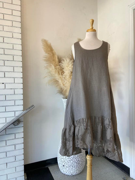 Gayle Lace Hem Dress ~ Stone