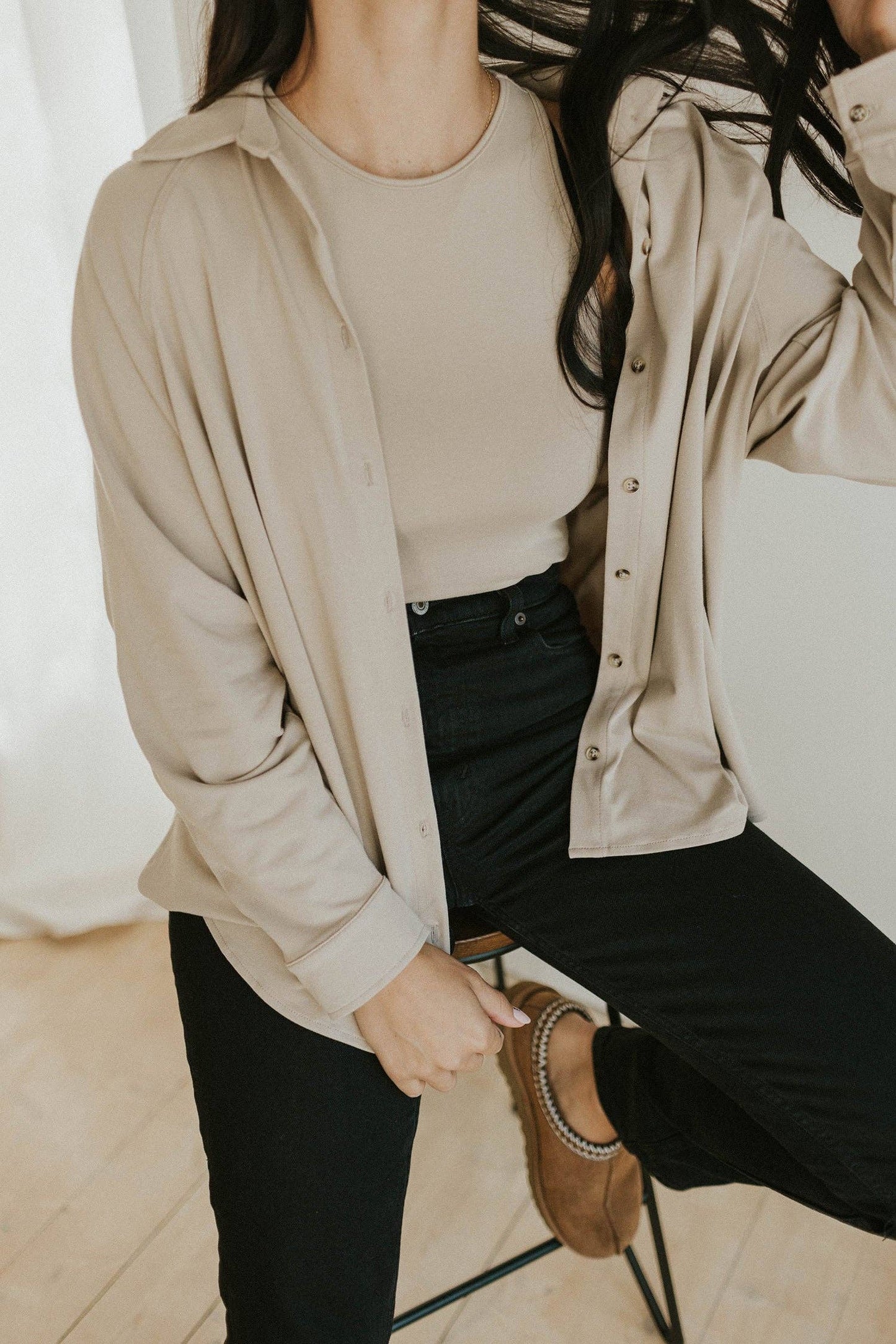 Ladies Button Up Top: Black