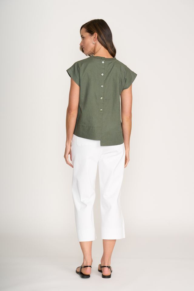 Sage Button Back Tee