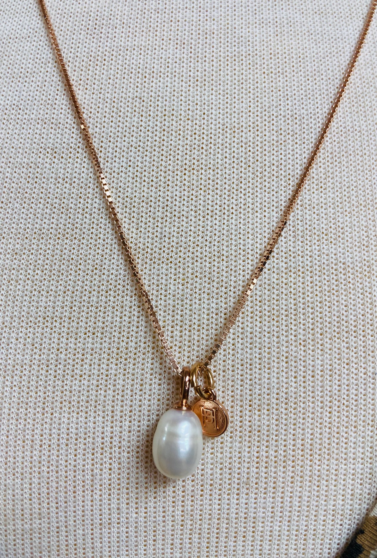 Rose Gold Box Chain with Pearl Charm ~ Hillberg & Berk™