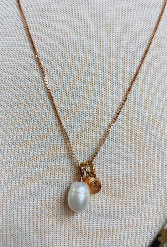 Rose Gold Box Chain with Pearl Charm ~ Hillberg & Berk™