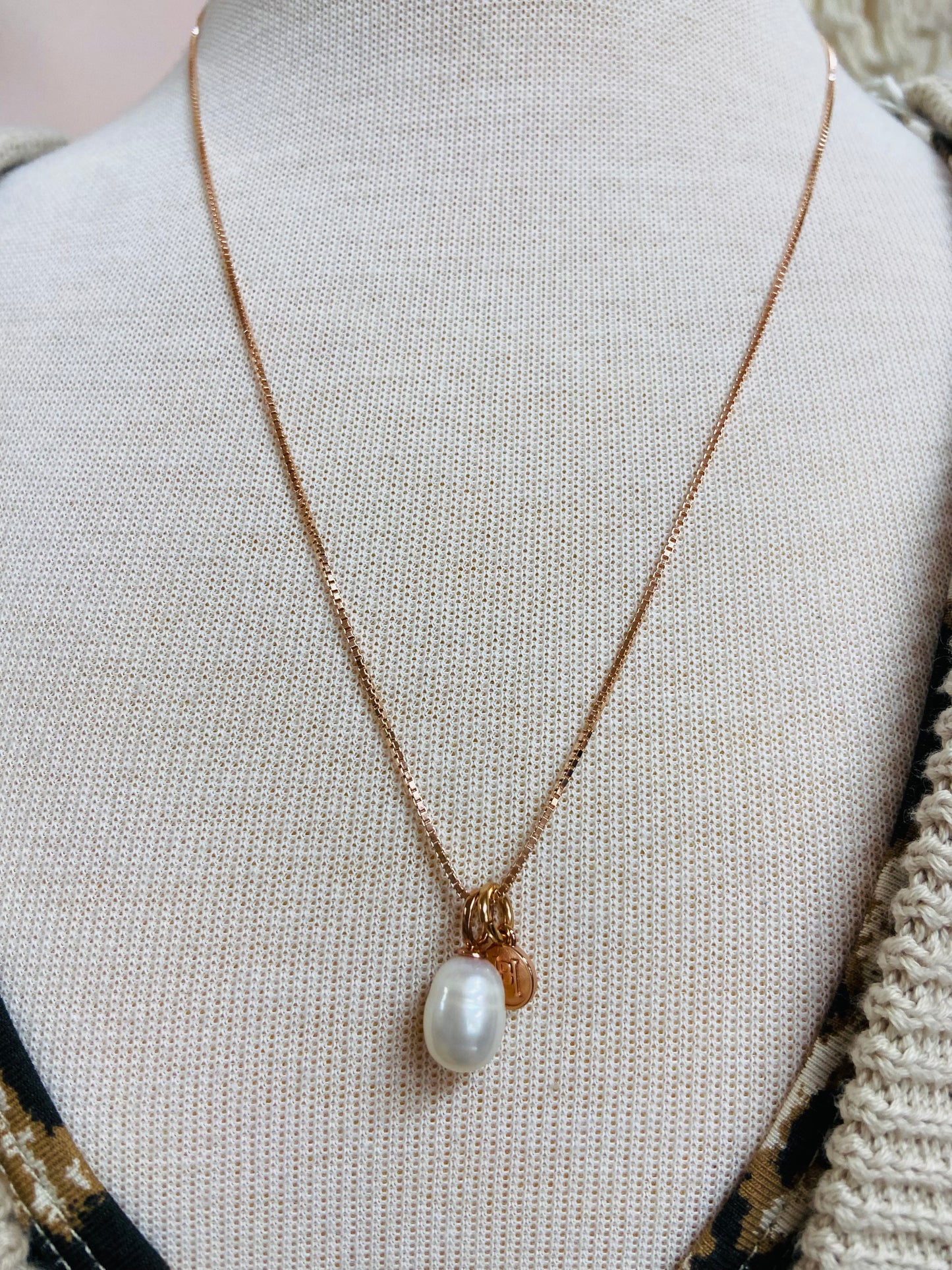 Rose Gold Box Chain with Pearl Charm ~ Hillberg & Berk™