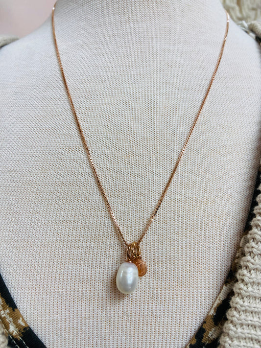 Rose Gold Box Chain with Pearl Charm ~ Hillberg & Berk™