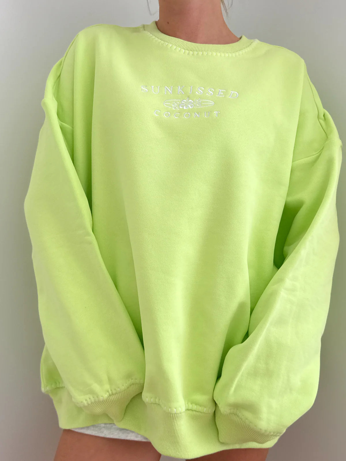 Light Lime Green Stitched Sunkissedcoconut Logo Sweatshirt 100% Cotton
