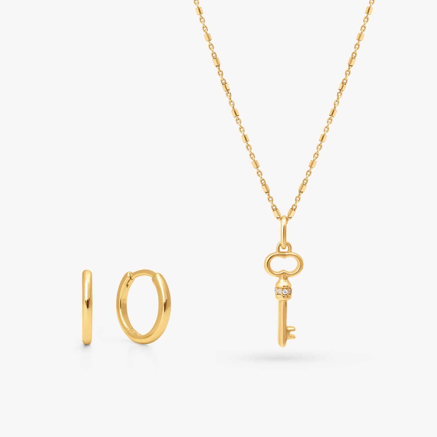 Key To Your Heart Necklace + Small Hoop Earrings Set