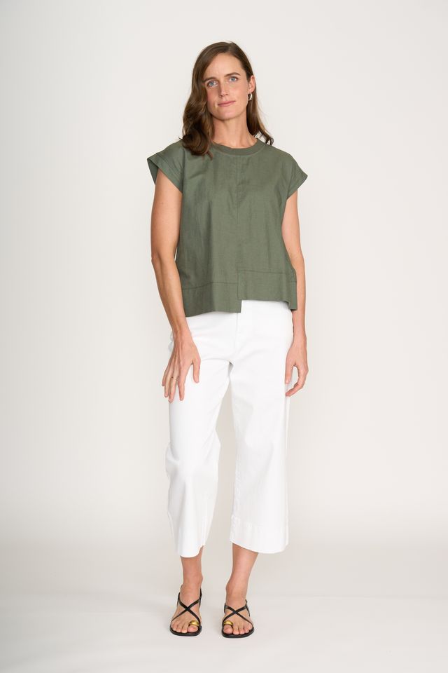 Sage Button Back Tee