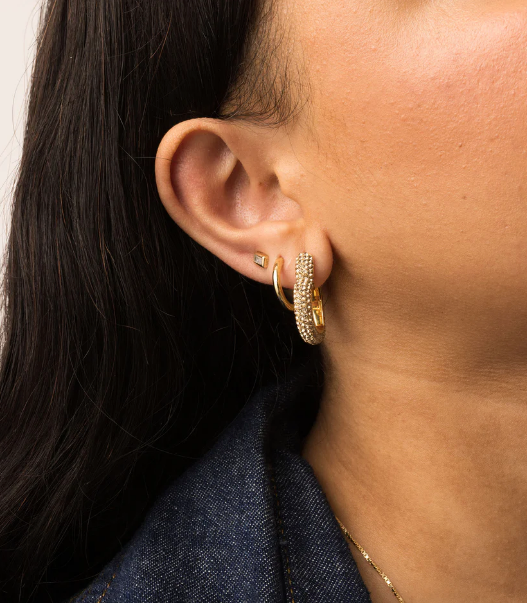 Christina Stud Earrings - Baguette Gold
