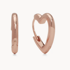 Open image in slideshow, Rose Gold Heart Huggie Hoops
