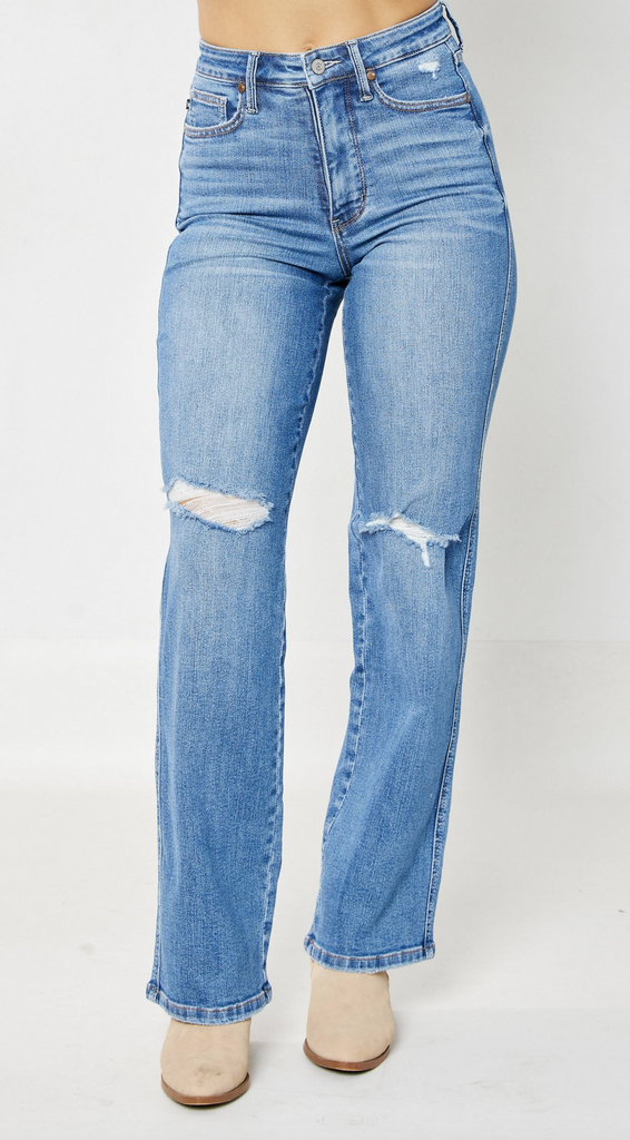 Judy Blue Super Flare Jeans Denim Dark Wash Raw Hem Stretch Mid Rise Size  7/28
