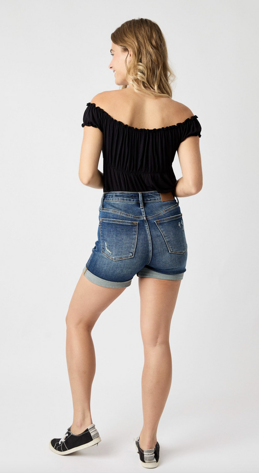Margo Tummy Control Vintage Wash Cuffed Shorts ~ Size S