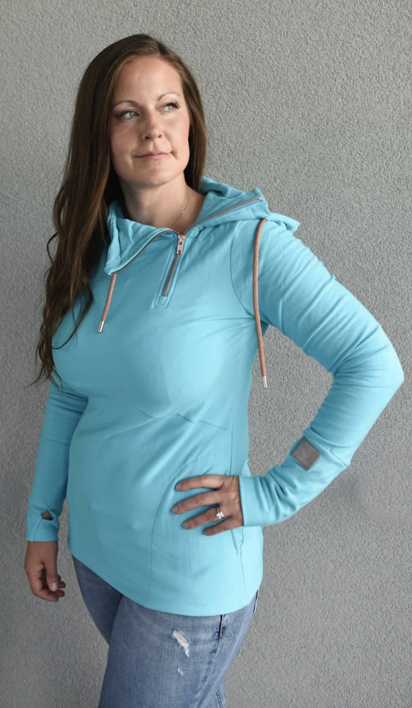 Pink Cement 1/4 Zip- Aqua with Rose Gold