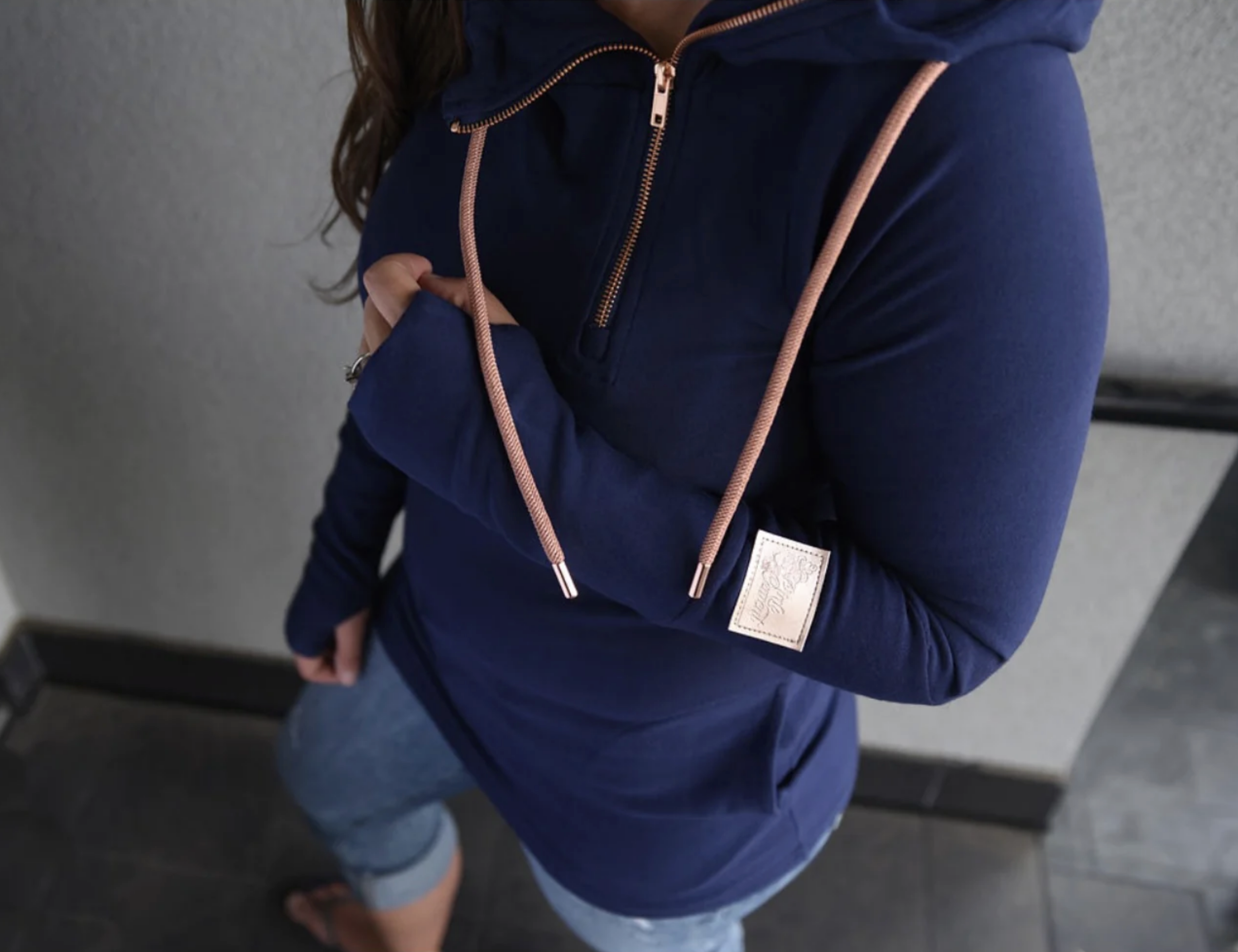 Pink Cement 1/4 Zip- Navy with Rose Gold