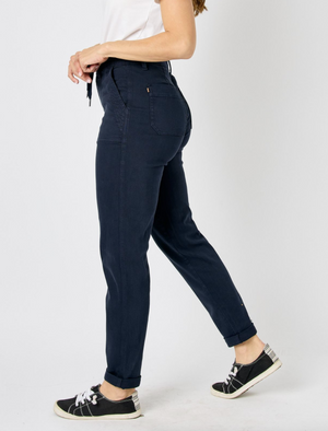 Open image in slideshow, Navy High Waisted Joggers { Reg &amp; Curve }
