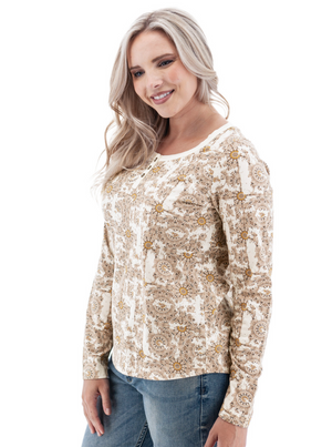 Skyla Organic Print Henley ~ Natural