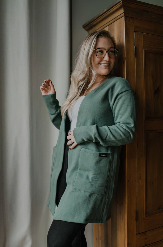 Benji Fleece Cardigan ~ Vintage Green