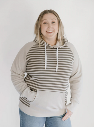 Open image in slideshow, Classic Forest Hoodie ~ Stone/Clay Stripe
