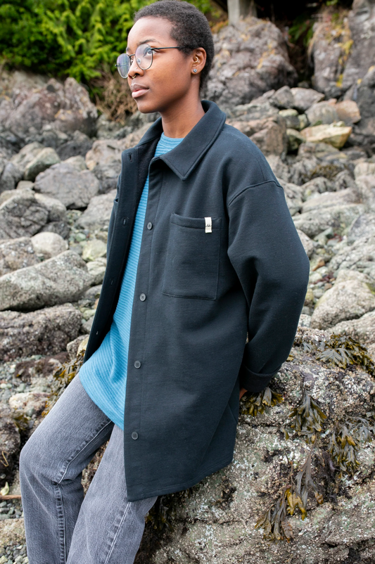Shaw Fleece Button Up Shirt ~ Black