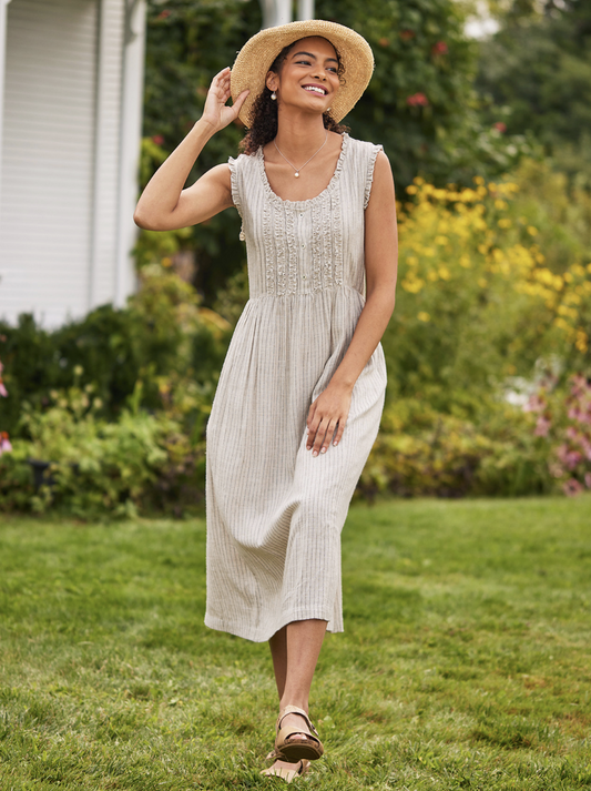 Coastal Stripe Pinafore Dress ~ Natural