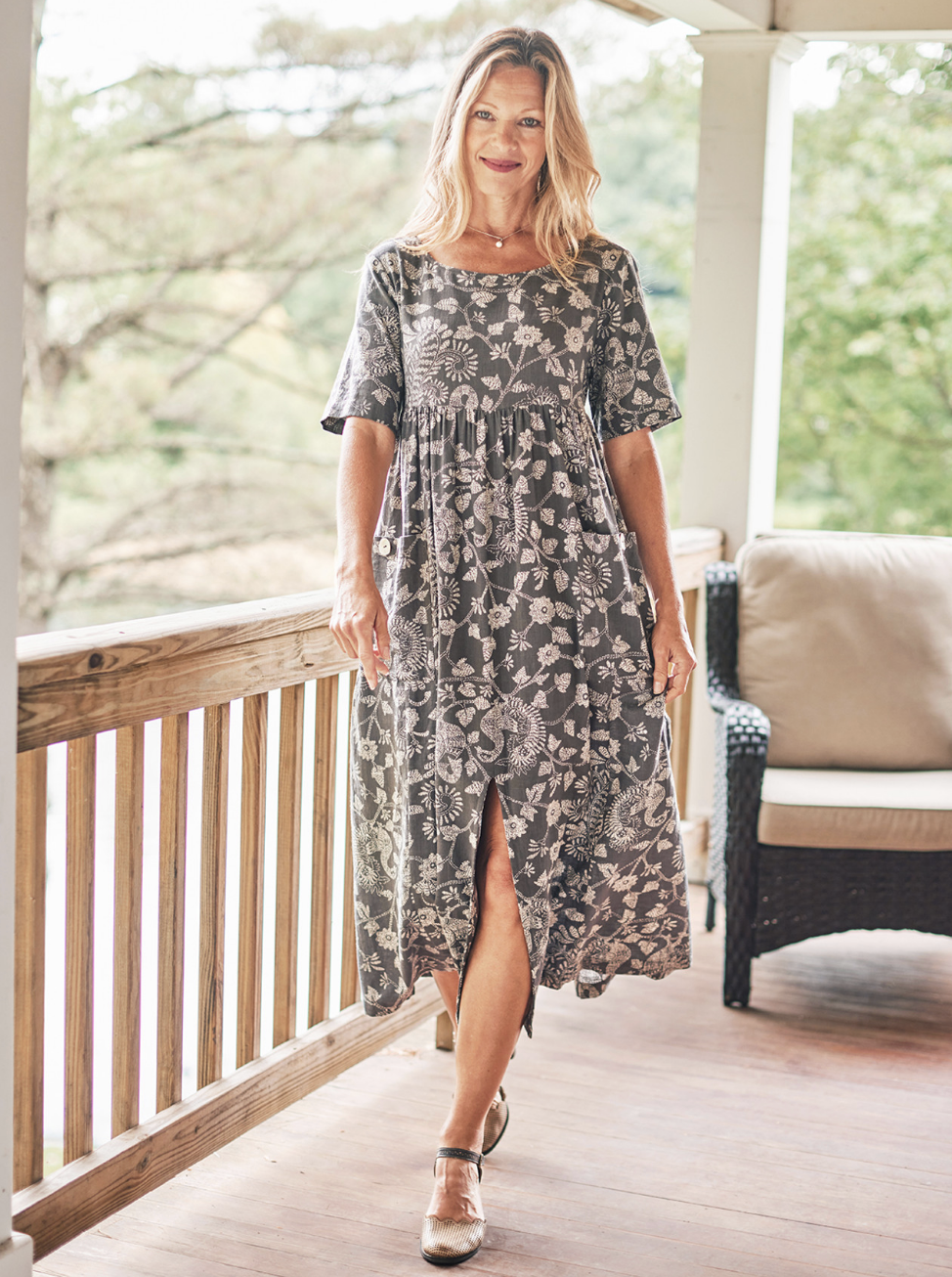 Dancing Peacock Dress ~ Charcoal