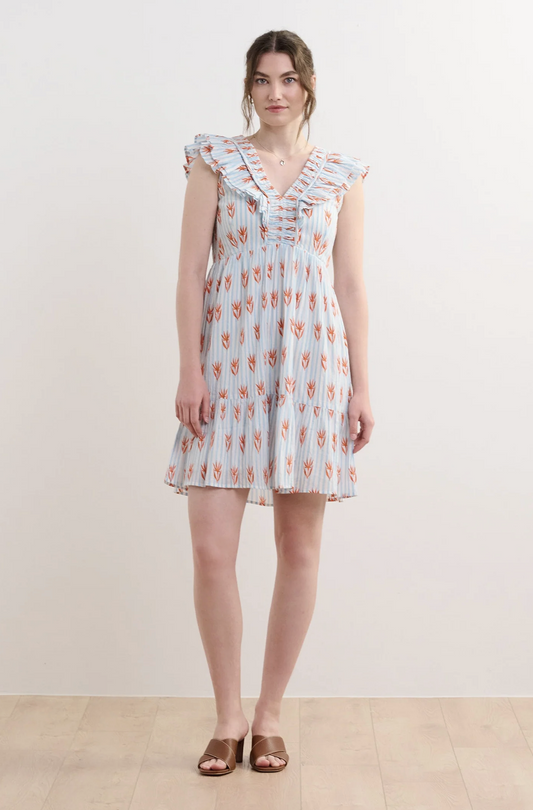 Zoe Ruffle Sleeve Dress ~ Floral Stripes