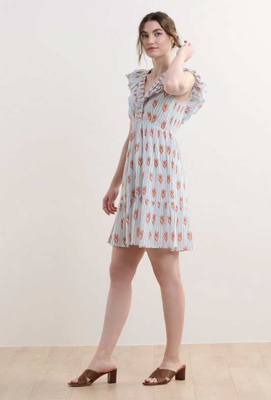 Zoe Ruffle Sleeve Dress ~ Floral Stripes