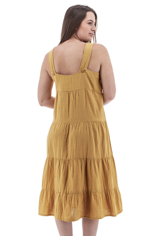 Kelford Tiered Midi Dress ~ Amber Gold