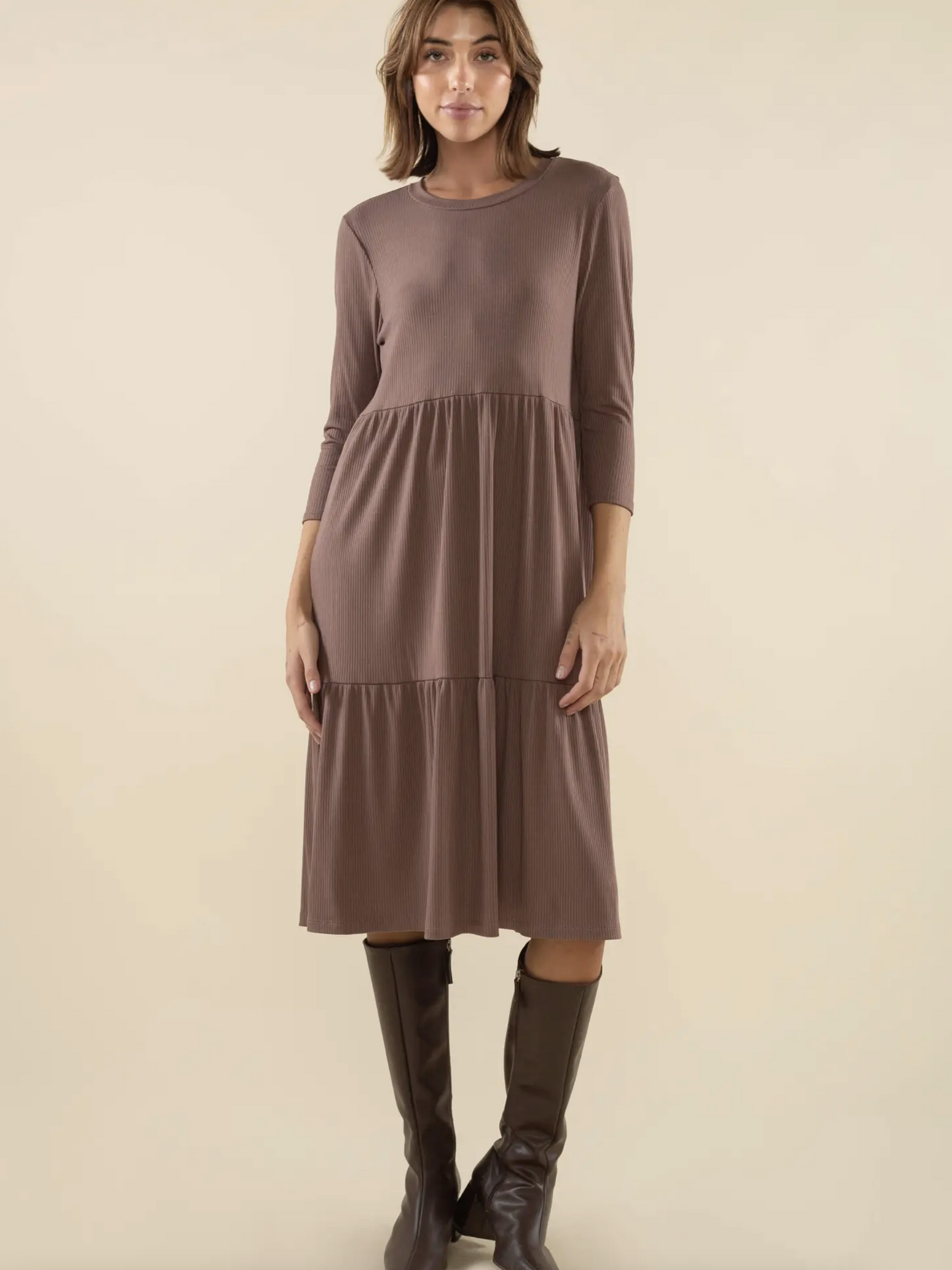 Lacie Ribbed Dress ~ Acorn