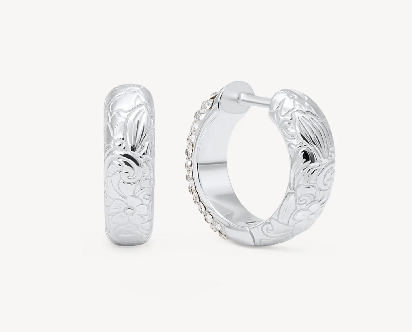 Etched Floral Sparkle Reversible Hoop Earrings