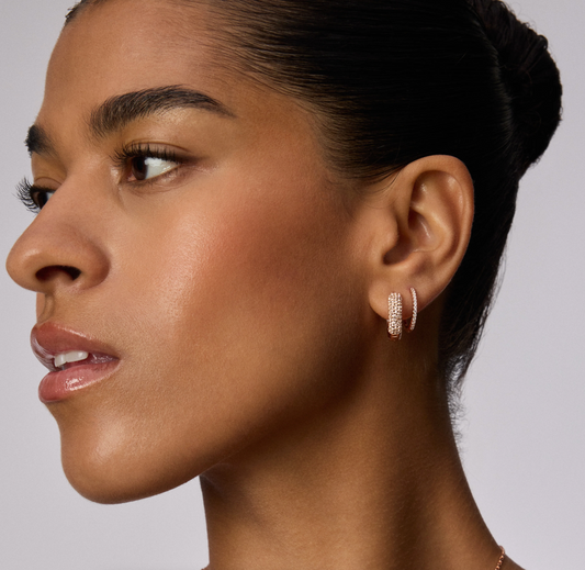 Etched Floral Sparkle Reversible Hoop Earrings