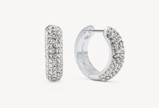 Etched Floral Sparkle Reversible Hoop Earrings - Silver