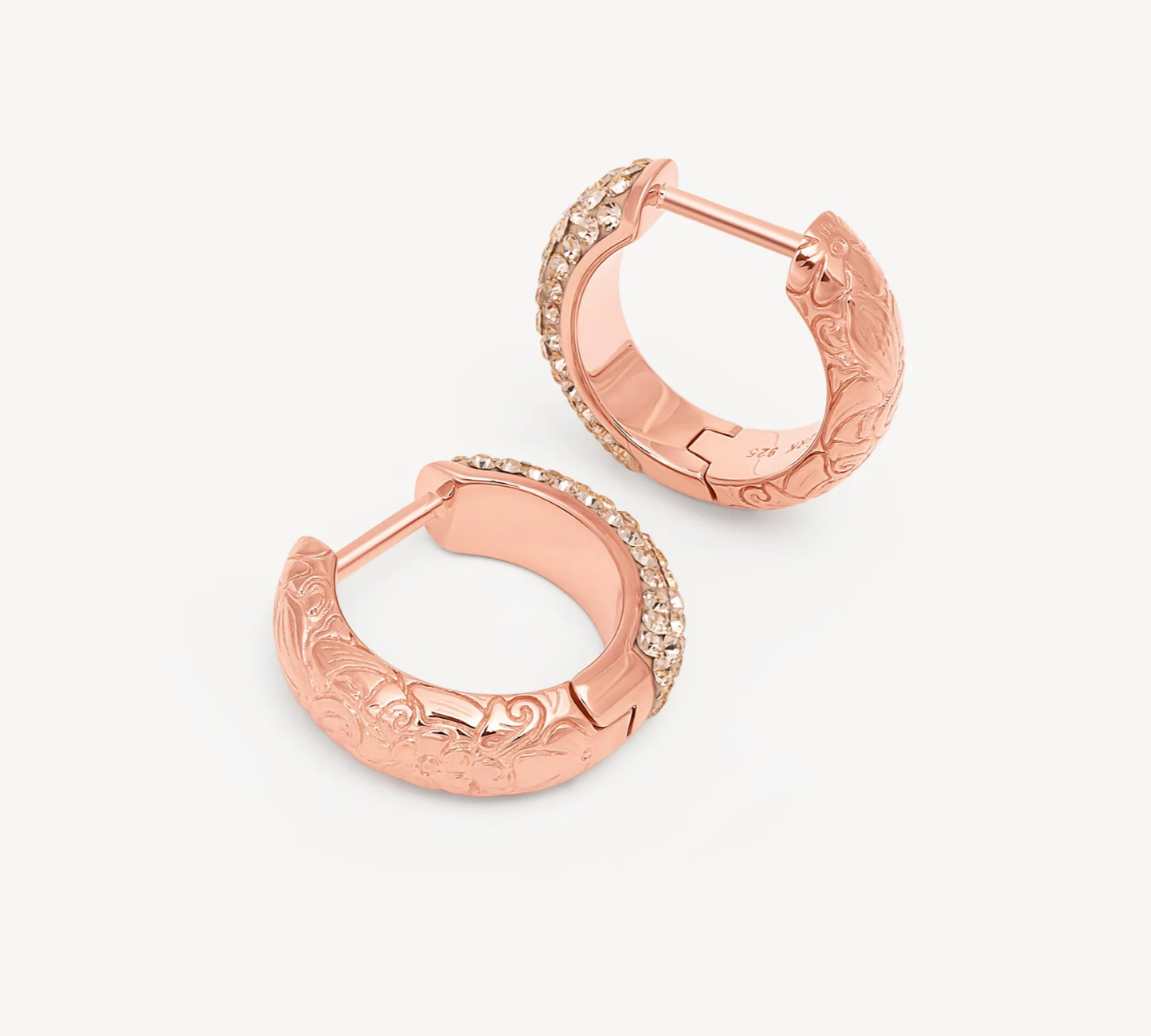 Etched Floral Sparkle Reversible Hoop Earrings