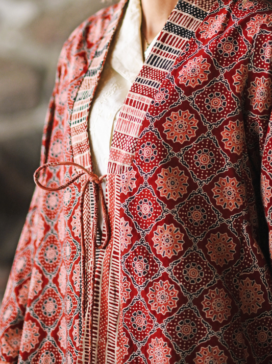 Kalamkari Reversible Cover Up ~ Soft Rust