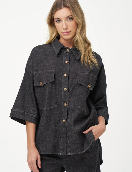 Kate Denim Button Shirt ~ Black Denim