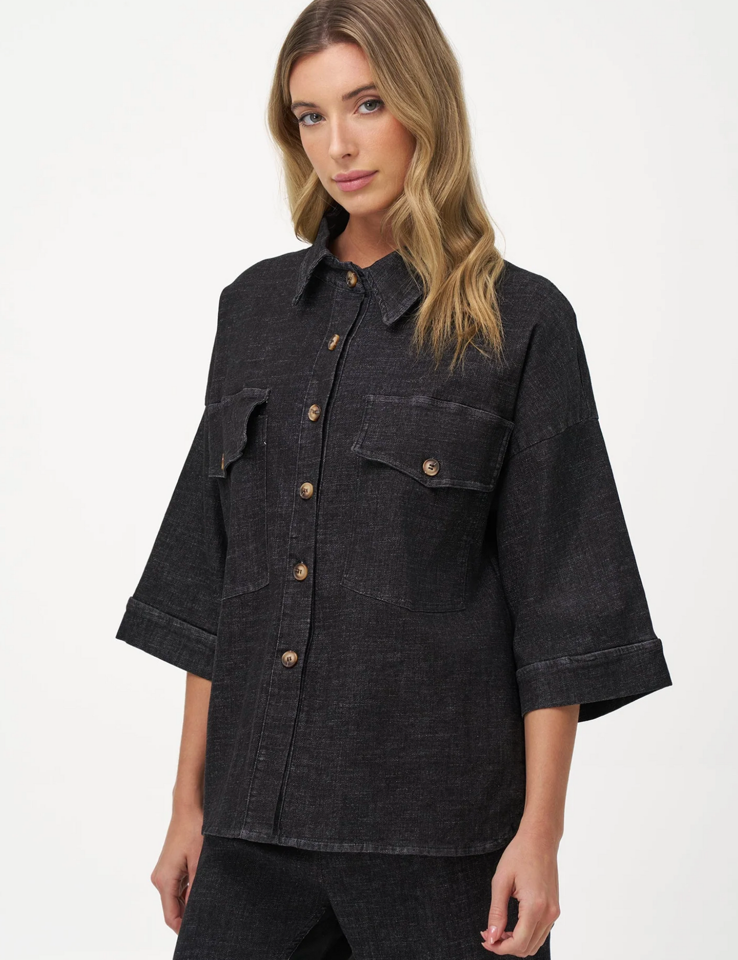 Kate Denim Button Shirt ~ Black Denim